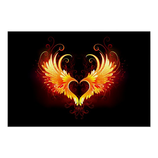 Póster Corazón de fuego angélico con alas (Anverso)