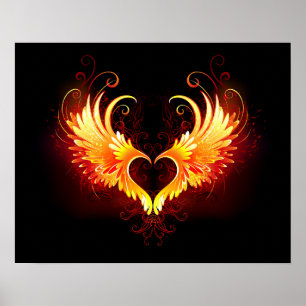 Póster Corazón de fuego angélico con alas