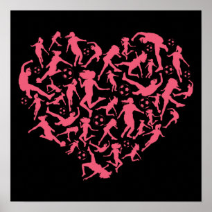 Póster Corazón de fútbol femenino - jugadoras