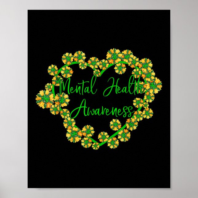 Póster Corazón de girasol cinta verde Conciencia de salud (Frente)
