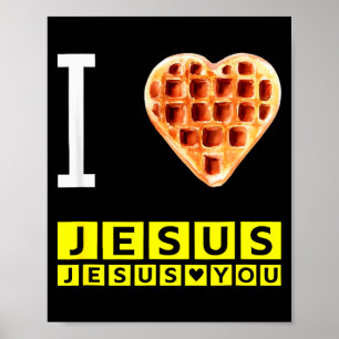 Póster Corazón de gofre divertido amo a Jesús Desayuno cr