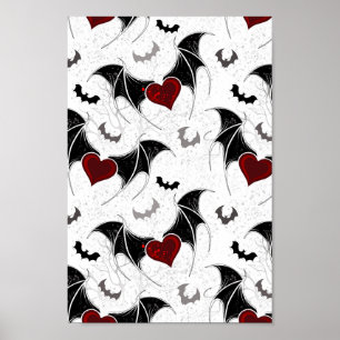 Póster Corazón de Halloween con alas de murciélago negras