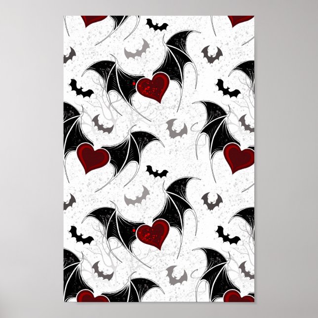 Póster Corazón de Halloween con alas de murciélago negras (Frente)