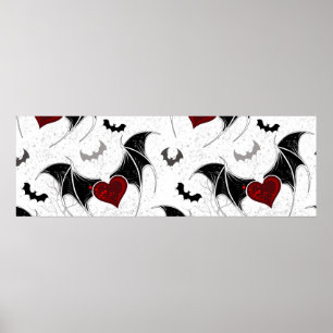 Póster Corazón de Halloween con alas de murciélago negras