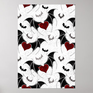 Póster Corazón de Halloween con alas de murciélago negras