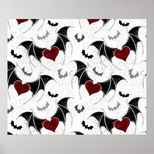 Póster Corazón de Halloween con alas de murciélago negro
