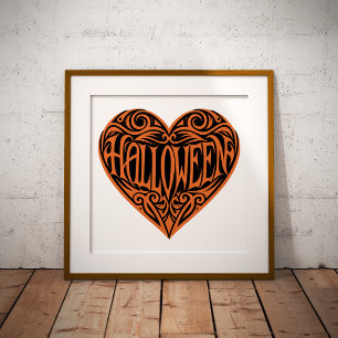 Póster Corazón de Halloween, Corazón Naranja, Fiesta
