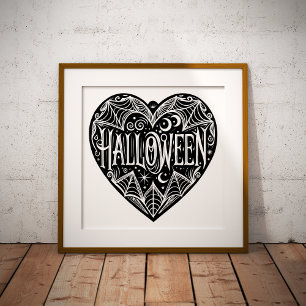 Póster Corazón de Halloween, forma de corazón negro, fest