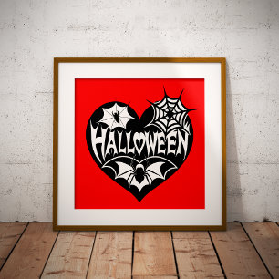Póster Corazón de Halloween, forma de corazón negro, tela