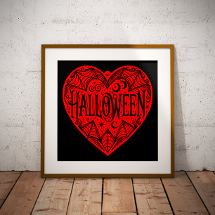 Póster Corazón de Halloween, forma de corazón rojo, festi