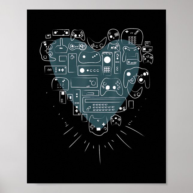 Póster Corazón de juegos retro Mandos de videojuegos Juga (Frente)