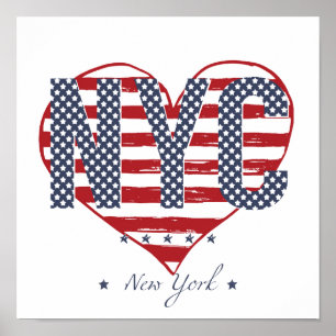 Póster Corazón de la bandera americana de NYC