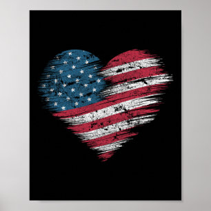 Póster Corazón de la bandera americana mujeres hombres ni