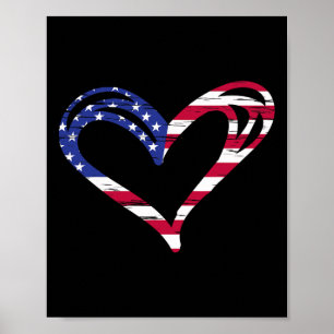 Póster Corazón de la bandera de EE. UU. Patriótico americ