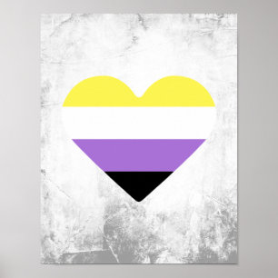 Póster Corazón de la Bandera del Orgullo No Binario