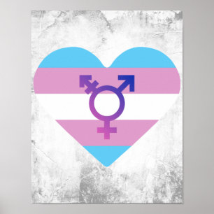 Póster Corazón de la bandera del Orgullo Trans