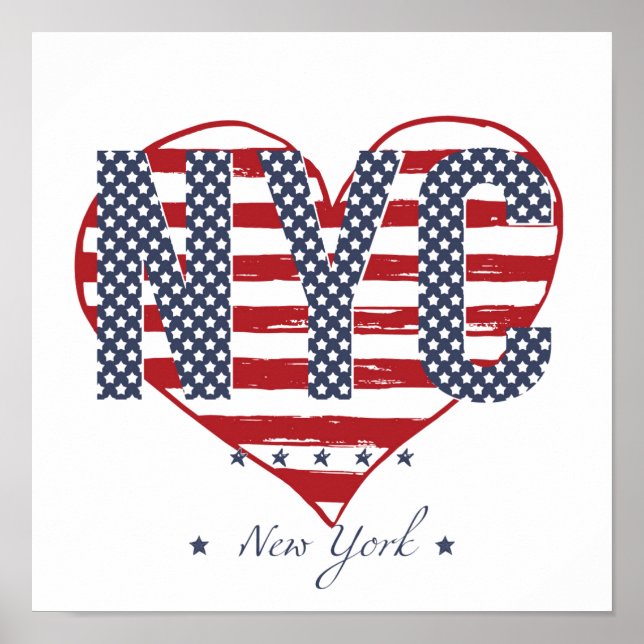 Póster Corazón de la bandera estadounidense de NYC (Frente)