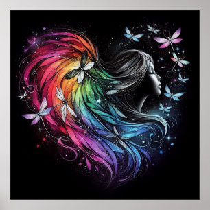 Póster Corazón de la libélula arcoiris