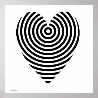 Póster Corazón de los Círculos Blanco y Negro