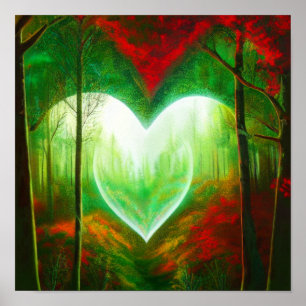 Póster Corazón de luz en un Poster forestal