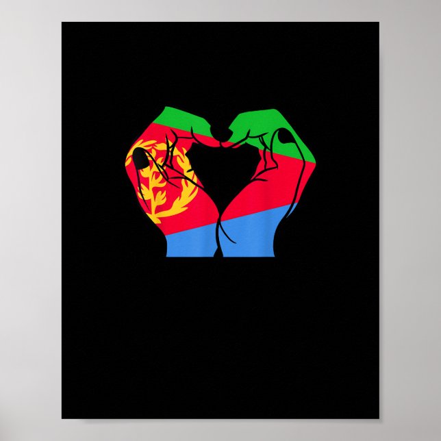 Póster Corazón de manos con bandera eritrea (Frente)