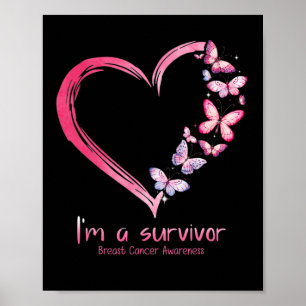 Póster Corazón de mariposa rosa Soy un sobreviviente de c