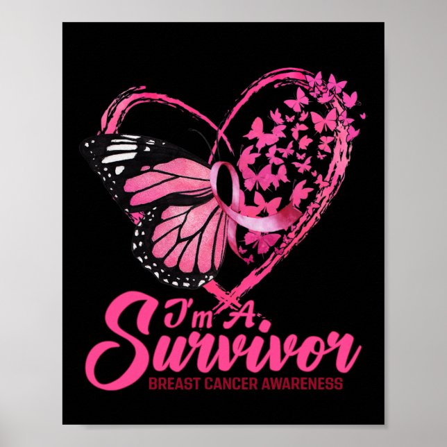 Póster Corazón de mariposa Soy un sobreviviente de cáncer (Frente)