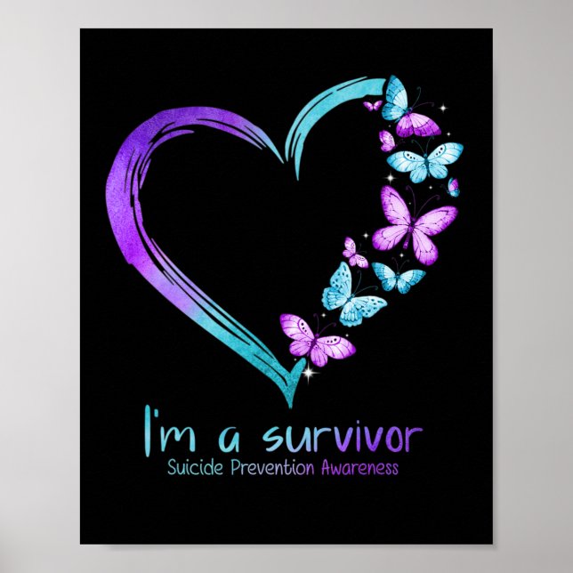 Póster Corazón de mariposa soy una superviviente prevenci (Frente)