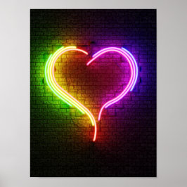 Póster Corazón de neón multicolor