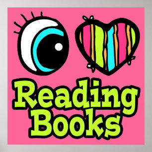 Póster Corazón de Ojo Brillante Me Encanta Leer Libros