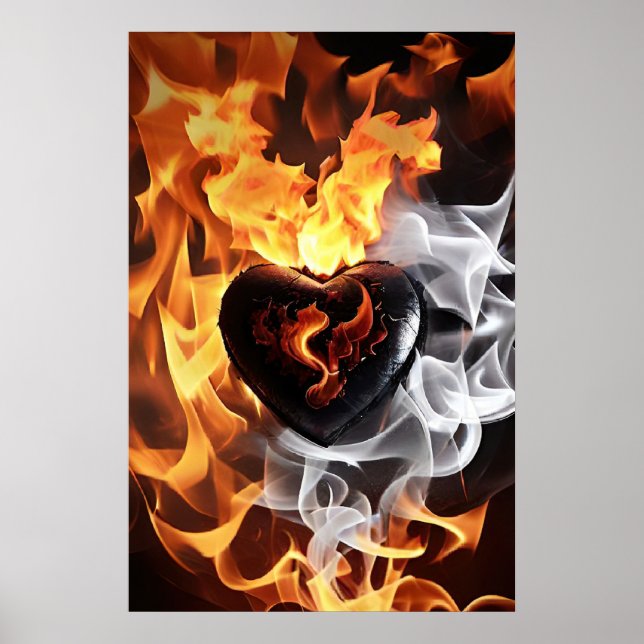 Póster Corazón de piedra entre llamas (Frente)