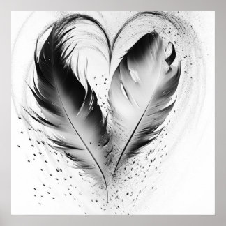 Póster Corazón de pluma - Blanco y negro
