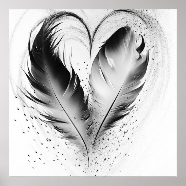 Póster Corazón de pluma - Blanco y negro (Frente)