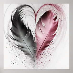 Póster Corazón de pluma - Rojo