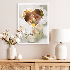 Póster Corazón de Rosa Blanca Soñadora Foto Boda de Recié