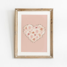 Póster Corazón de Rosas de acuarela