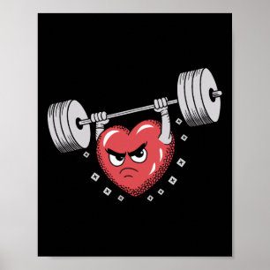 Póster Corazón de San Valentín levantando pesas divertido