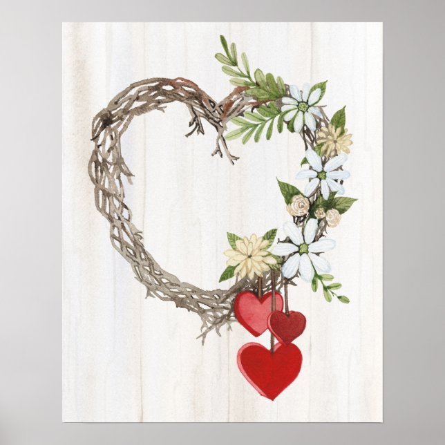 Póster Corazón de San Valentín Rústico II (Frente)