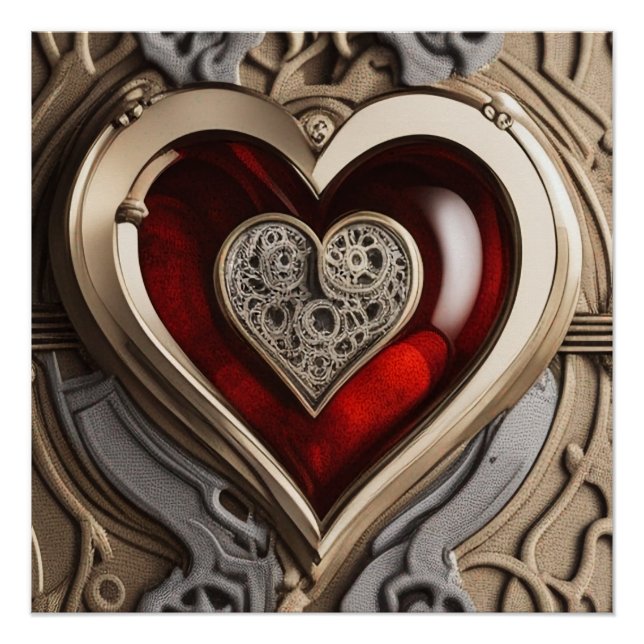 Póster Corazón de Steampunk - Amor Mecánico Intrincado (Anverso)