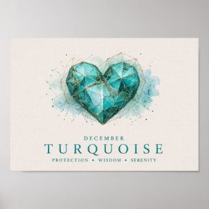 Póster Corazón de Turquesa de Nacimiento de Diciembre Her