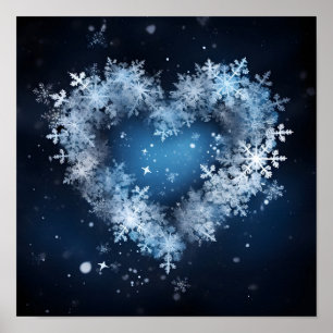 Póster Corazón de vacaciones hecho de copos de nieve