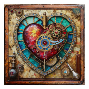 Póster Corazón de Vidrio Pintado con Girasoles Serie Stea
