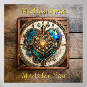 Póster Corazón de vidrio teñido de oro serie Steampunk