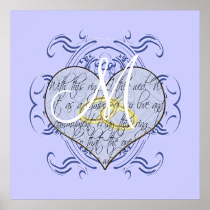 Póster Corazón de Voto de Boda Monograma