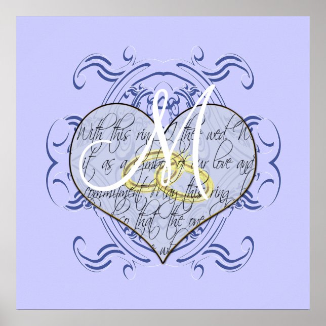 Póster Corazón de Voto de Boda Monograma (Frente)