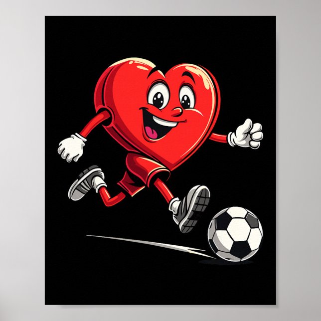 Póster Corazón del Día de San Valentín Jugando Fútbol Par (Frente)