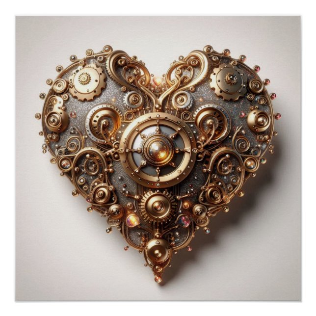 Póster Corazón del engranaje del reloj elegante Steampunk (Anverso)