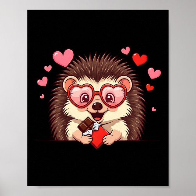 Póster Corazón Divertido de Chocolate de Erizo San Valent (Frente)