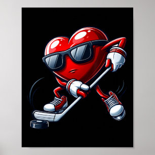 Póster Corazón Divertido Jugando Hockey Día de San Valent