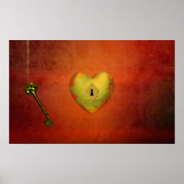 Póster Corazón dorado con clave